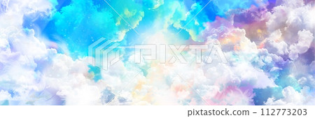 幻想背景風景寬尺寸插圖美麗閃亮的神秘光和彩虹星雲和漂浮在太空中的星星 幻想背景風景寬尺寸插圖美麗閃亮的神秘光和彩虹星雲和漂浮在太空中的星星 112773203