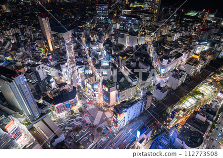 [Tokyo] City night view overlooking the center of Shibuya 112773508
