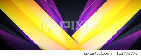Dark purple and yellow modern abstract wide banner with geometric shapes and lines. Dark violet and yellow abstract background design template. Dark purple and yellow modern abstract wide banner with geometric shapes and lines. Dark violet and yellow abstract background design template. 112773776