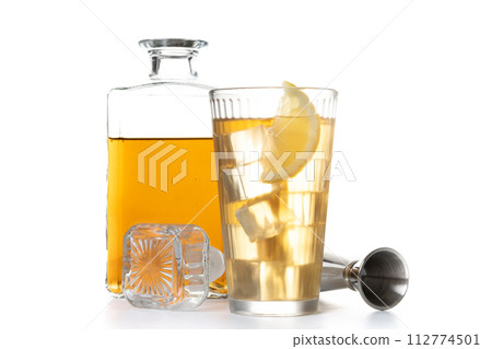 Highball, Whiskey with soda and lemon beverage isolated on white background Highball, Whiskey with soda and lemon beverage isolated on white background 112774501