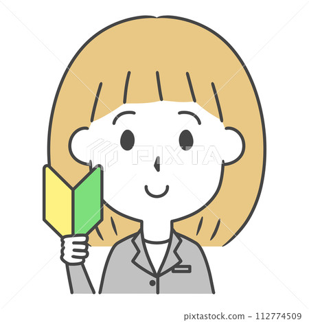 Illustration of a woman in a suit with a beginner mark 112774509