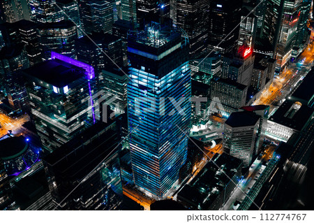 摩天大樓的夜景 112774767