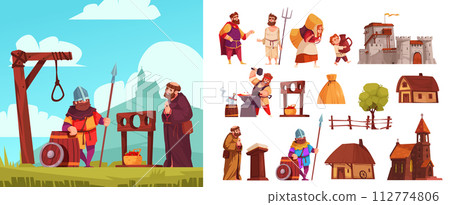 Medieval Hand drawn flat elements and illustration 112774806