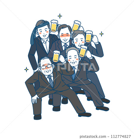 中年上班族喝啤酒跳舞的插畫 112774827