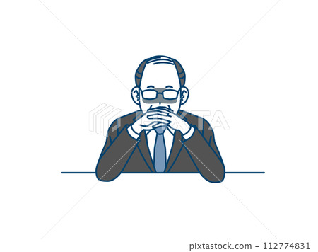 Illustration of a middle-aged office worker waiting with folded hands 112774831