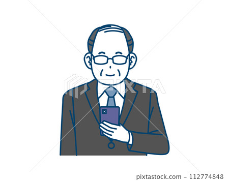 一名中年辦公室職員看著智慧型手機的插圖 一名中年辦公室職員看著智慧型手機的插圖 112774848