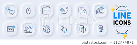 Swipe up, Card and Fake news line icons for web app. Pack of Lock, Help app, Currency exchange pictogram icons. Journey, Calendar, Photo location signs. Business person, Cursor, Info. Vector Swipe up, Card and Fake news line icons for web app. Pack of Lock, Help app, Currency exchange pictogram icons. Journey, Calendar, Photo location signs. Business person, Cursor, Info. Vector 112774971