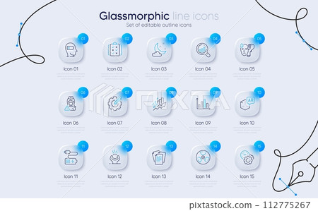 Set of Augmented reality, Difficult stress and Nurse line icons for web app. Electronic thermometer, Diagram graph, Night weather icons. Consumption growth, Settings gear, Seo analysis signs. Vector 112775267