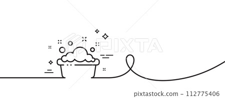 Hand washing line icon. Continuous one line with curl. Laundry service sign. Clothing cleaner symbol. Hand washing single outline ribbon. Loop curve pattern. Vector Hand washing line icon. Continuous one line with curl. Laundry service sign. Clothing cleaner symbol. Hand washing single outline ribbon. Loop curve pattern. Vector 112775406