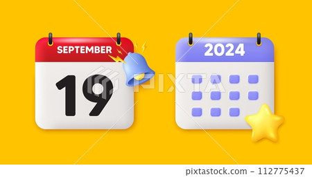 19th day of the month icon. Calendar date 3d icon. Event schedule date. Meeting appointment time. 19th day of September month. Calendar event reminder date. Vector 112775437