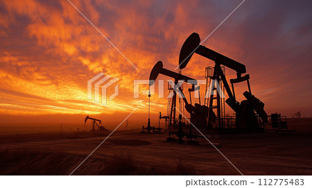 AI-generated content. Oil production at sunset 112775483
