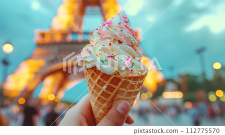 AI-generated content. Ice cream in hand background 112775570
