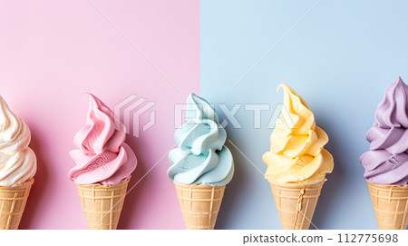 AI-generated content. Ice cream bright background.  112775698