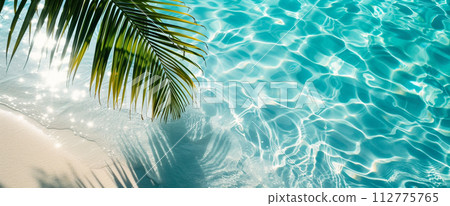 AI-generated content. Palm branch against the background of clear sea water 112775765