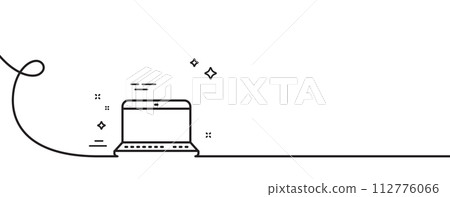 Laptop computer icon. Continuous one line with curl. Notebook sign. Portable personal computer symbol. Notebook single outline ribbon. Loop curve pattern. Vector Laptop computer icon. Continuous one line with curl. Notebook sign. Portable personal computer symbol. Notebook single outline ribbon. Loop curve pattern. Vector 112776066