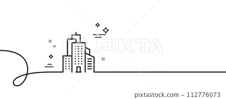 Skyscraper buildings line icon. Continuous one line with curl. City architecture sign. Town symbol. Skyscraper buildings single outline ribbon. Loop curve pattern. Vector 112776073