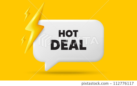 Hot deal tag. 3d speech bubble banner with power energy. Special offer price sign. Advertising discounts symbol. Hot deal chat speech message. 3d offer talk box. Vector Hot deal tag. 3d speech bubble banner with power energy. Special offer price sign. Advertising discounts symbol. Hot deal chat speech message. 3d offer talk box. Vector 112776117