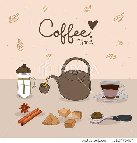 Coffee time graphic design set. Vector illustration. 112776494