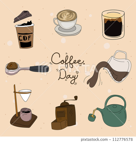 Coffee time graphic design set. Vector illustration. 112776578