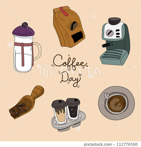 Coffee time graphic design set. Vector illustration. Coffee time graphic design set. Vector illustration. 112776580