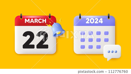 Calendar date 3d icon. 22th day of the month icon. Event schedule date. Meeting appointment time. 22th day of March month. Calendar event reminder date. Vector Calendar date 3d icon. 22th day of the month icon. Event schedule date. Meeting appointment time. 22th day of March month. Calendar event reminder date. Vector 112776760