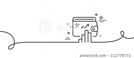 Wallet line icon. Continuous one line with curl. Money account statistics sign. Cash budget symbol. Wallet single outline ribbon. Loop curve pattern. Vector Wallet line icon. Continuous one line with curl. Money account statistics sign. Cash budget symbol. Wallet single outline ribbon. Loop curve pattern. Vector 112776772
