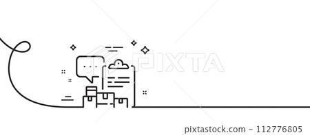 Inventory report line icon. Continuous one line with curl. Warehouse pallet sign. Wholesale goods symbol. Inventory report single outline ribbon. Loop curve pattern. Vector Inventory report line icon. Continuous one line with curl. Warehouse pallet sign. Wholesale goods symbol. Inventory report single outline ribbon. Loop curve pattern. Vector 112776805