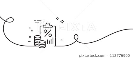 Tax document line icon. Continuous one line with curl. Tax rate report sign. Payroll file symbol. Tax document single outline ribbon. Loop curve pattern. Vector 112776900