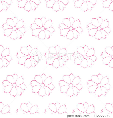 Seamless pattern. Hand drawn continuous line drawing of cosmos flowers. Vector illustration. 112777249