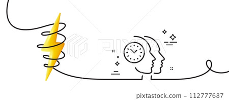 Time management line icon. Continuous one line with curl. Clock sign. Teamwork symbol. Time management single outline ribbon. Loop curve with energy. Vector Time management line icon. Continuous one line with curl. Clock sign. Teamwork symbol. Time management single outline ribbon. Loop curve with energy. Vector 112777687