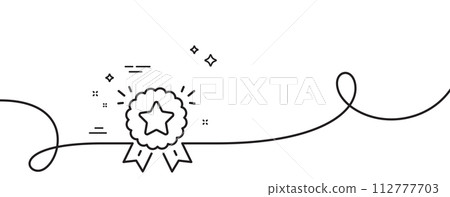 Ranking star line icon. Continuous one line with curl. Winner medal sign. Best rank symbol. Ranking star single outline ribbon. Loop curve pattern. Vector Ranking star line icon. Continuous one line with curl. Winner medal sign. Best rank symbol. Ranking star single outline ribbon. Loop curve pattern. Vector 112777703