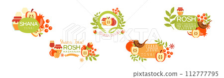 Rosh Hashanah Symbol and Object Composition Vector Set 112777795