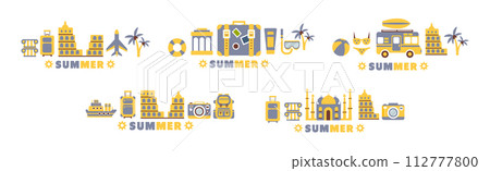 Time to Travel and Summer Vacation Wanderlust Flat Object Vector Set 112777800