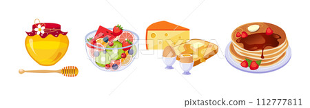 Colorful Breakfast Meal and Morning Food Served Vector Set 112777811