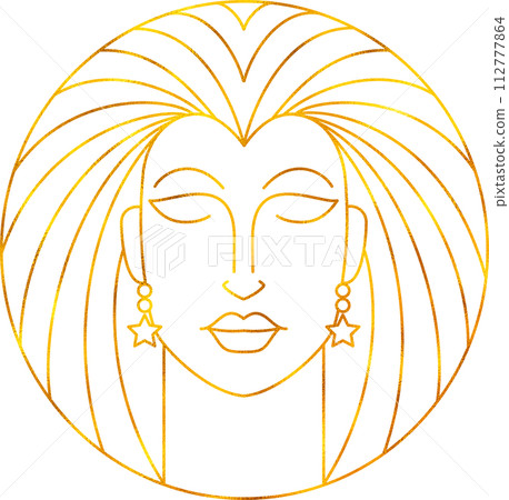 Virgo zodiac sign in line art style with golden foil effect. Virgo zodiac sign in line art style with golden foil effect. 112777864