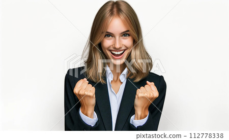 英國辦公室女士做握拳動作 112778338