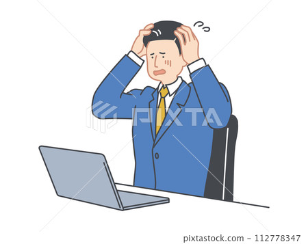 Image illustration material of a man working on a computer Image illustration material of a man working on a computer 112778347