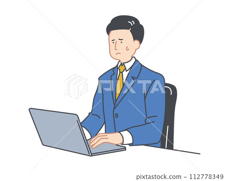 Image illustration material of a man working on a computer Image illustration material of a man working on a computer 112778349