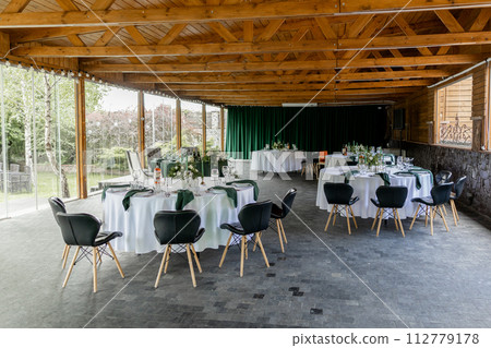 wedding table with food in a restaurant 112779178