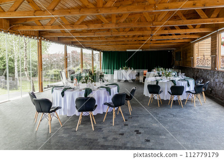 wedding table with food in a restaurant 112779179