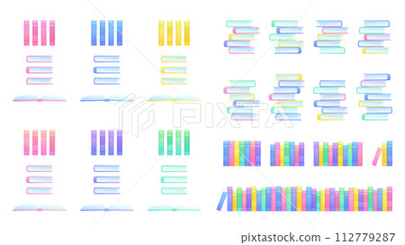 排列書籍和堆疊書籍的插圖素材集 112779287