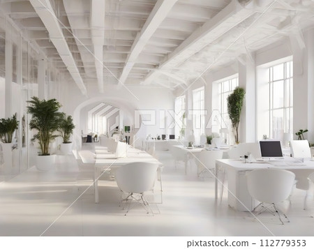 Modern office interior with white walls and ceiling. 112779353