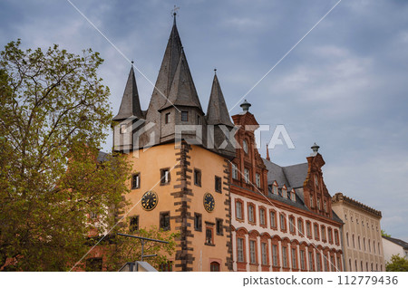 spring trip to Europe. beautiful old German cities, Travel and German sightseeing locations. scenic view to facade of old historic houses somewhere in Frankfurt city spring trip to Europe. beautiful old German cities, Travel and German sightseeing locations. scenic view to facade of old historic houses somewhere in Frankfurt city 112779436