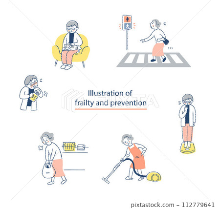 Frailty checklist 6 item illustrations Frailty checklist 6 item illustrations 112779641