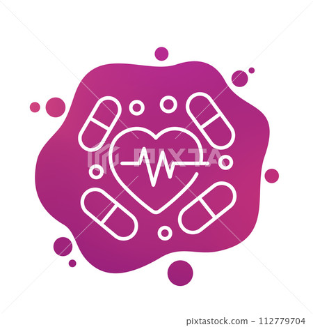 cardiac medication line icon, pills for heart cardiac medication line icon, pills for heart 112779704