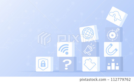 Business ideas and design concept. Boxes with symbols representing growth, creative thinking, performance, planning, and building towards success. Flat vector design illustration. Business ideas and design concept. Boxes with symbols representing growth, creative thinking, performance, planning, and building towards success. Flat vector design illustration. 112779762