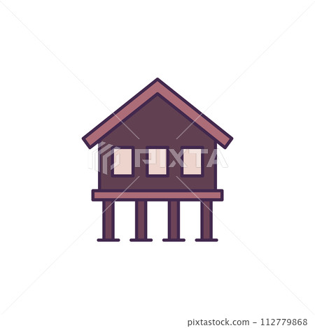 Stilt house icon on white with outline 112779868