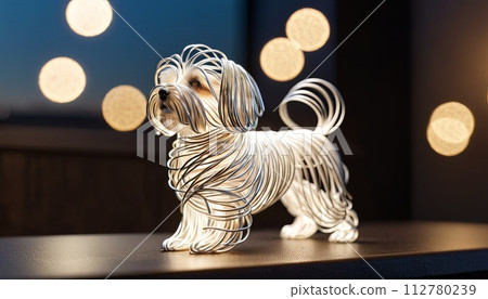 AI-generated content. dog bent wire figure on blurred backdrop, abstract wire dog creative figures, art and imagination intersection. 112780239
