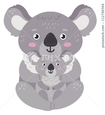 Cute baby koala with mother animal. Parent character Cute baby koala with mother animal. Parent character 112780569