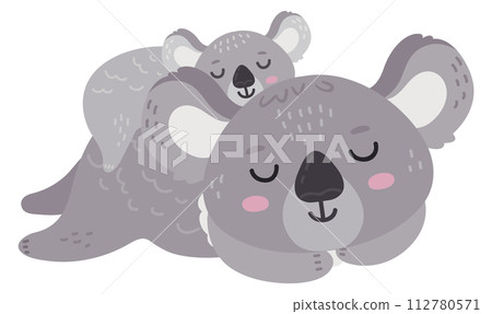 Koala mom with baby sleep together. Cute animal Koala mom with baby sleep together. Cute animal 112780571
